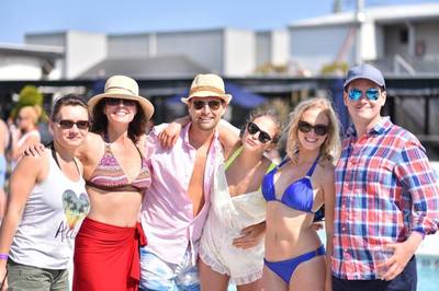 A group of friends enjoy the pool and experiencing the best the Hamptons has to offer at our oceanfront hotel. 